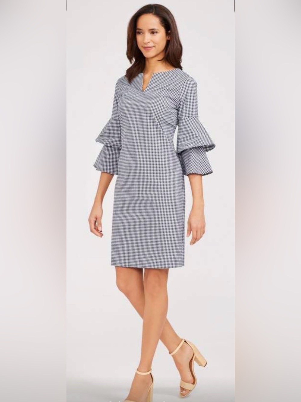 J. McLaughlin Letty Gingham Bell Sleeve Sheath Dress XS NWT Navy White